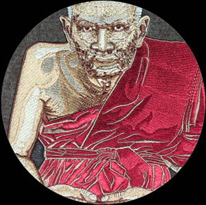 Embroidery Art close-up-view: Burmese Monk