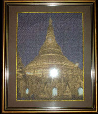 Embroidery Art: The Shwedagon Pagoda in picture frame